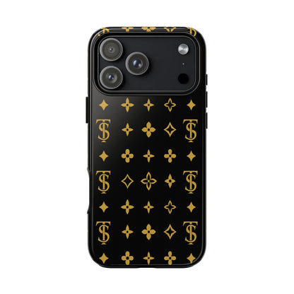 Gold Monogram Pattern Tough Phone Case | Black & Gold Luxury Design for Iphone, Samsung Galaxy and Pixel