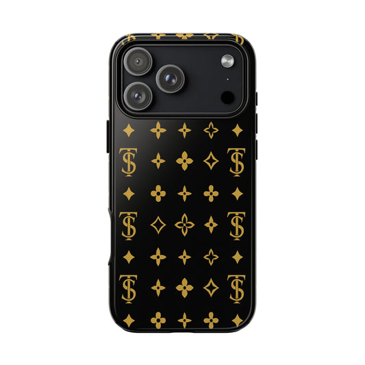 Gold Monogram Pattern Tough Phone Case | Black & Gold Luxury Design for Iphone, Samsung Galaxy and Pixel