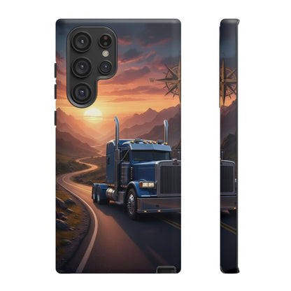 Semi Truck Sunset Phone Case | Trucker Gift | Diesel Truck Highway Road iPhone & Samsung Tough Protective Case