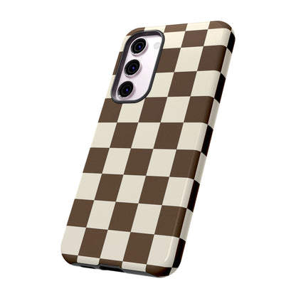 Mocha Checkerboard Phone Case | Neutral Aesthetic Checkered iPhone & Samsung Tough Case