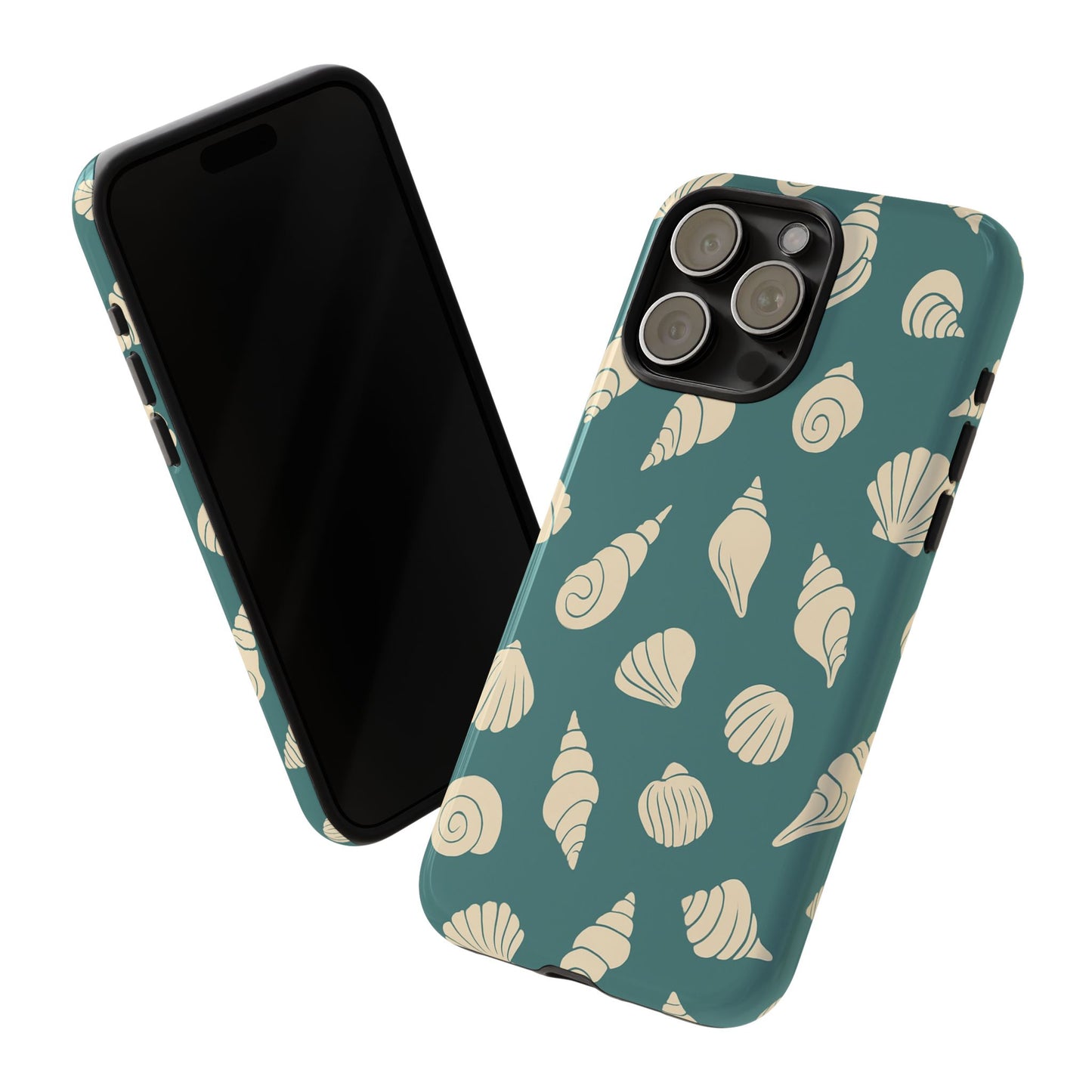 Seashell Pattern Phone Case | Teal Coastal Shells Tough Case for Iphone, Samsung Galaxy and Pixel