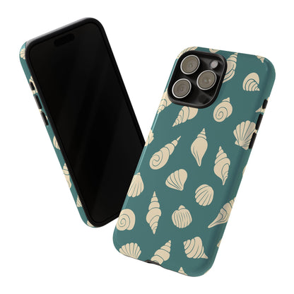 Seashell Pattern Phone Case | Teal Coastal Shells Tough Case for Iphone, Samsung Galaxy and Pixel