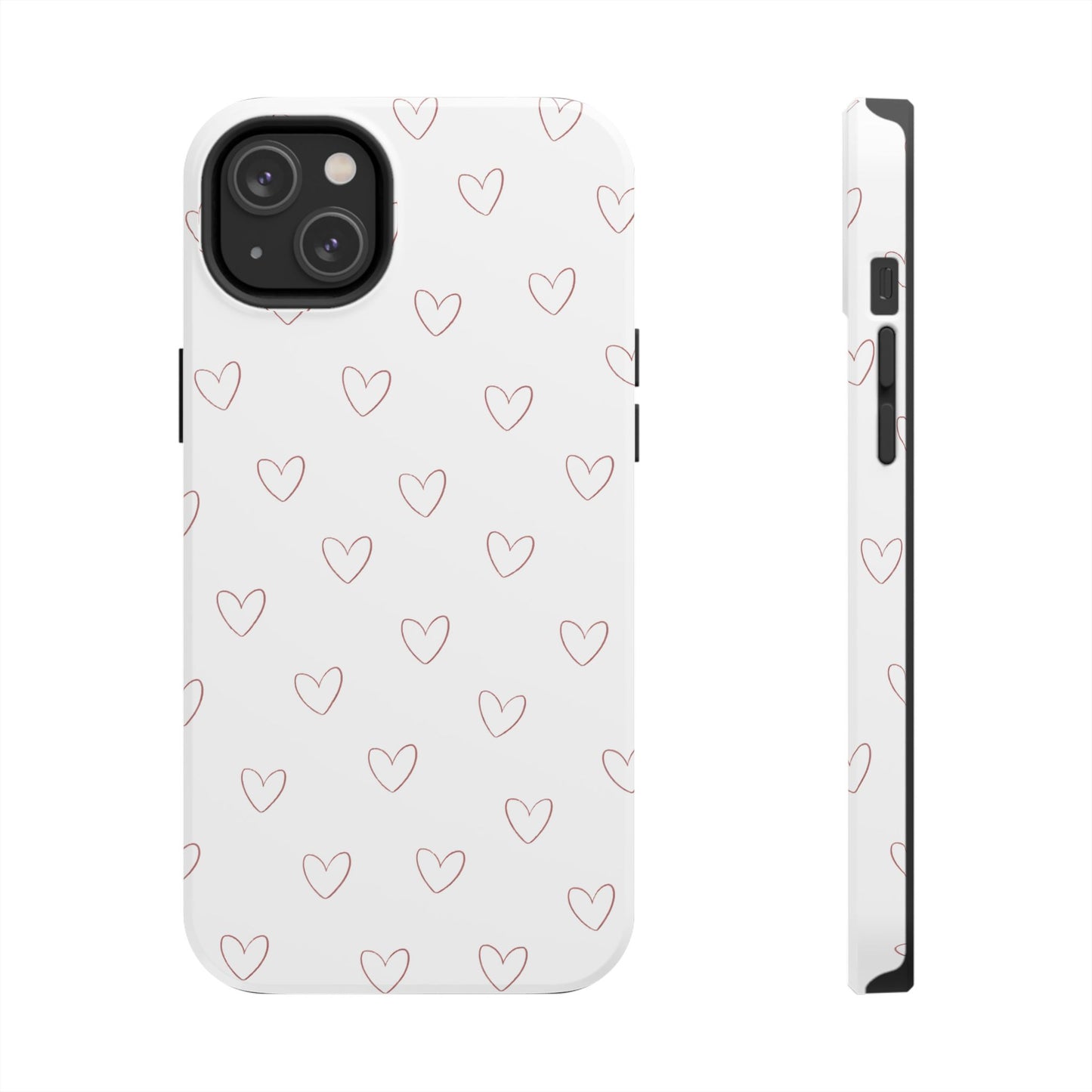 Hand-Drawn Hearts Tough Phone Case | Minimal Pink Heart Pattern