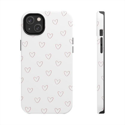 Hand-Drawn Hearts Tough Phone Case | Minimal Pink Heart Pattern