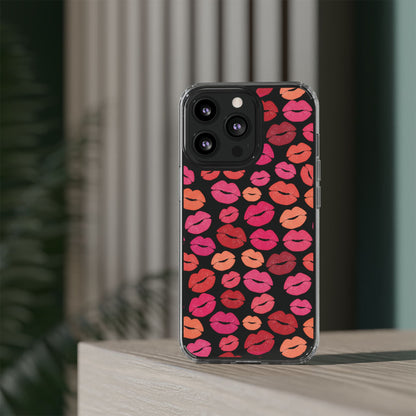 Kiss Print Clear Phone Case | Red Lip Pattern Impact-Resistant Case