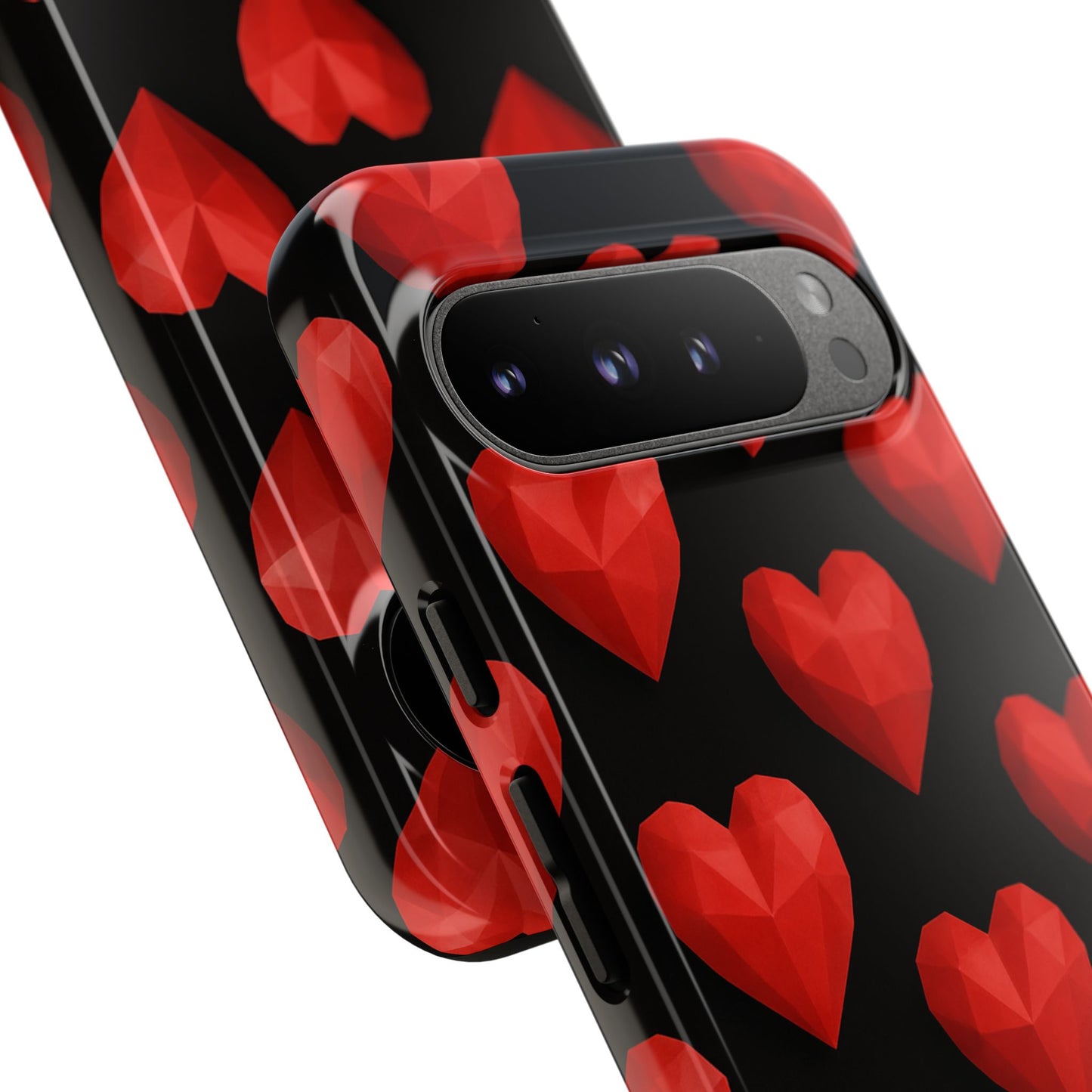 Red Heart Phone Case – Geometric Heart Pattern Tough Case (Black)