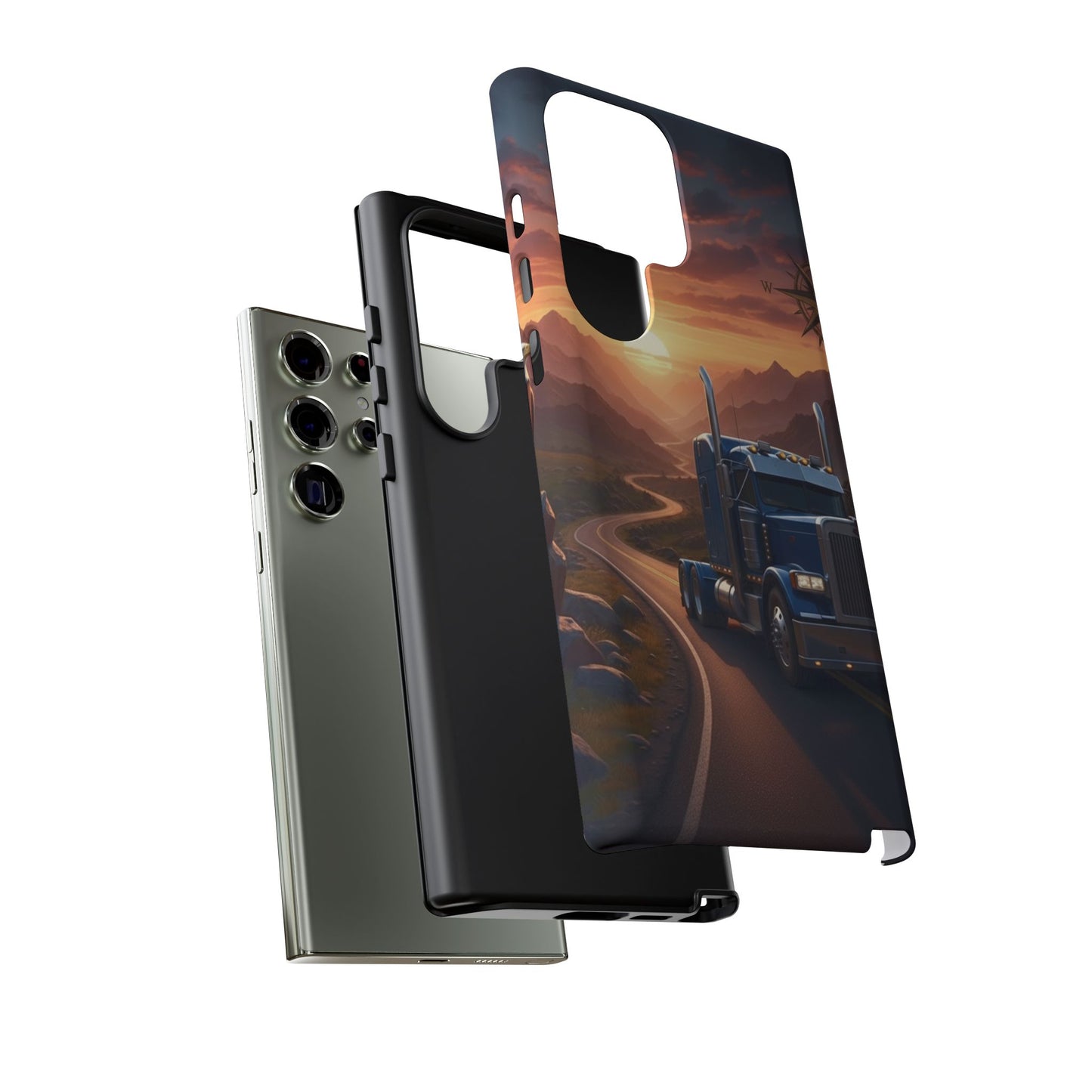 Semi Truck Sunset Phone Case | Trucker Gift | Diesel Truck Highway Road iPhone & Samsung Tough Protective Case
