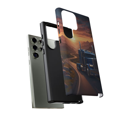 Semi Truck Sunset Phone Case | Trucker Gift | Diesel Truck Highway Road iPhone & Samsung Tough Protective Case