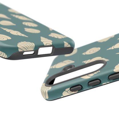 Seashell Pattern Phone Case | Teal Coastal Shells Tough Case for Iphone, Samsung Galaxy and Pixel