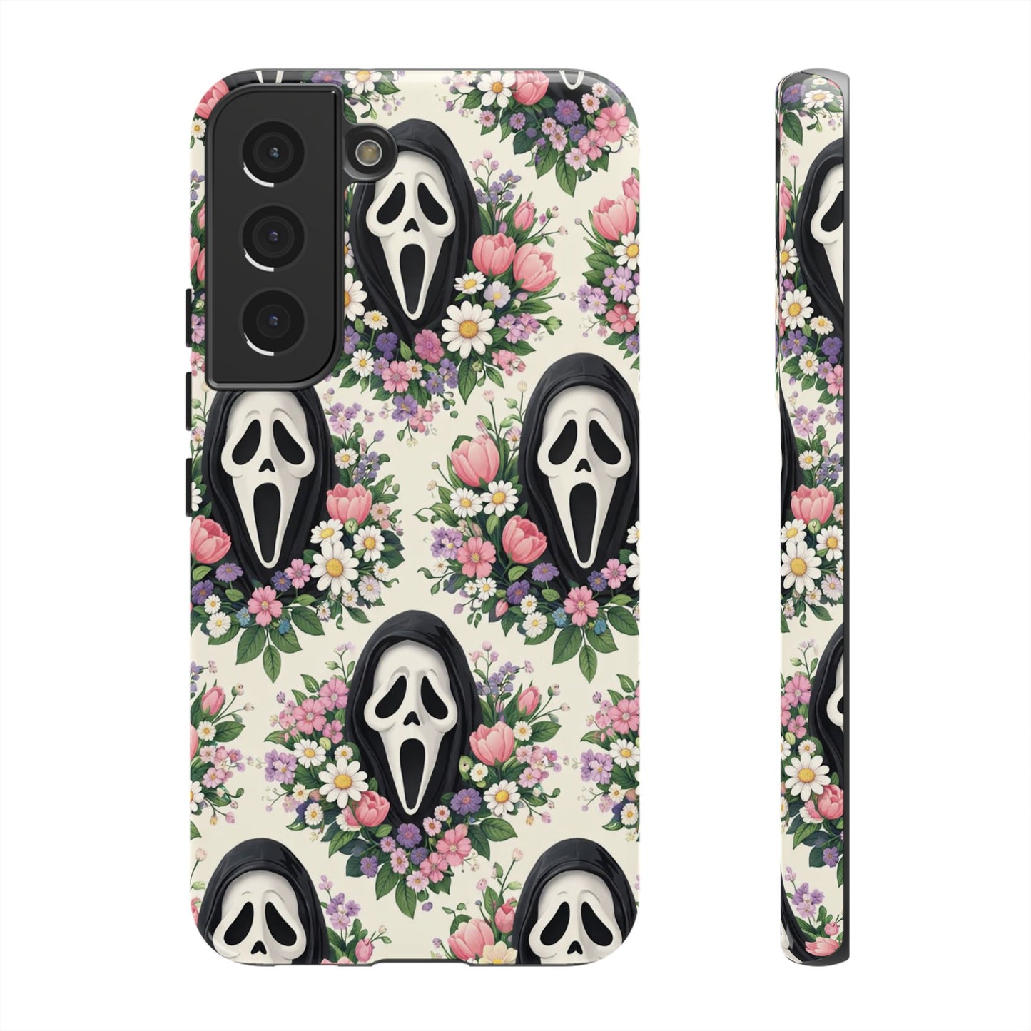 Floral Ghost Face Aesthetic Phone Case – Cute Spooky Tough Cover