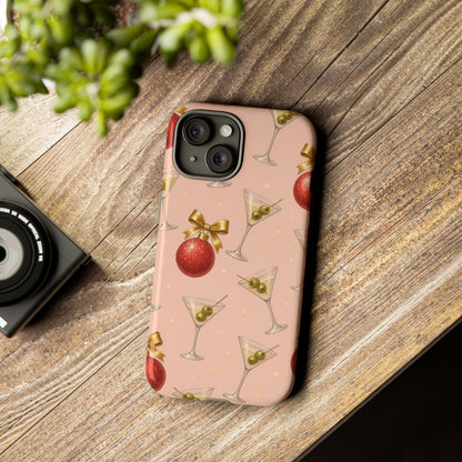 Cocktail Ornament Phone Case – Pink Martini & Cherry Pattern | Glossy or Matte for Iphone, Samsung Galaxy and Pixel