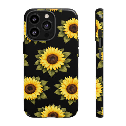 Sunflower Floral Tough Phone Case – Black Background Protective Cover for Iphone, Samsung Galaxy and Pixel