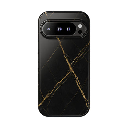 Black Marble Phone Case with Gold Veins – Luxury Minimal Aesthetic Tough Case