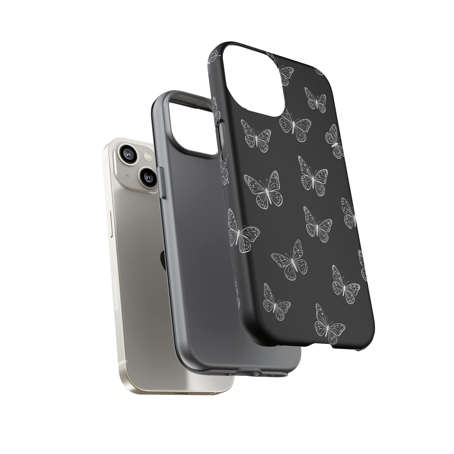 White Butterfly Pattern Phone Case – Dark Aesthetic Monochrome Tough Cover