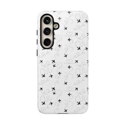 Minimal Paper Airplane Pattern Phone Case – Black White Aesthetic Tough Cover