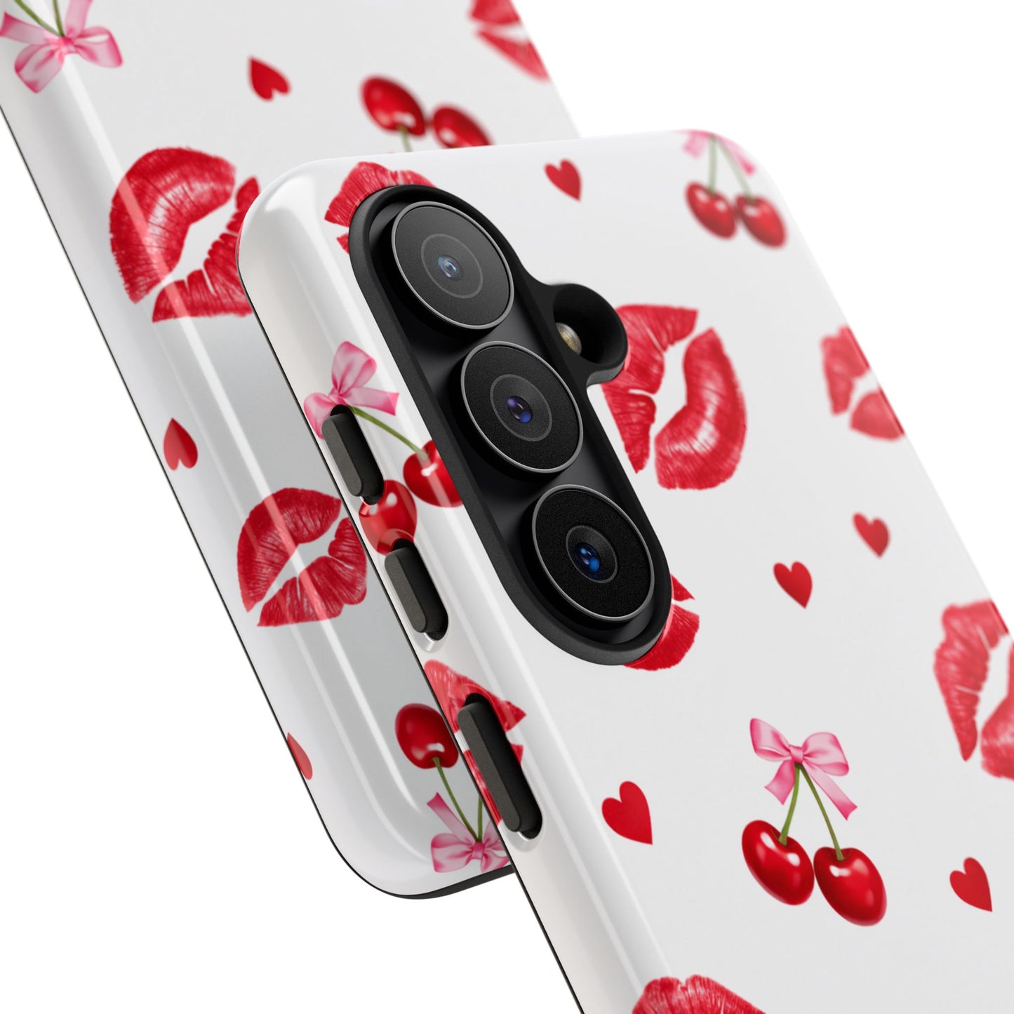 Red Lips & Cherry Phone Case – Y2K Retro Aesthetic Tough Cover