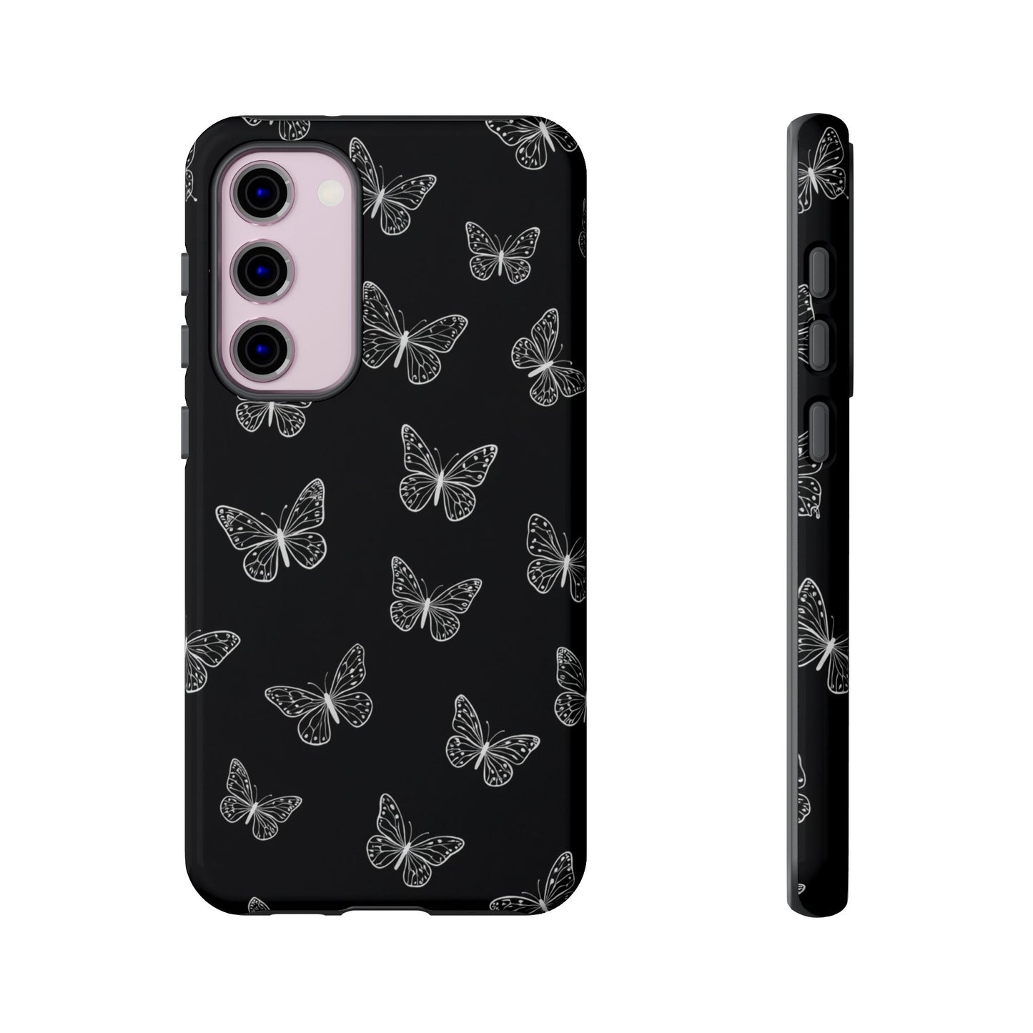 White Butterfly Pattern Phone Case – Dark Aesthetic Monochrome Tough Cover