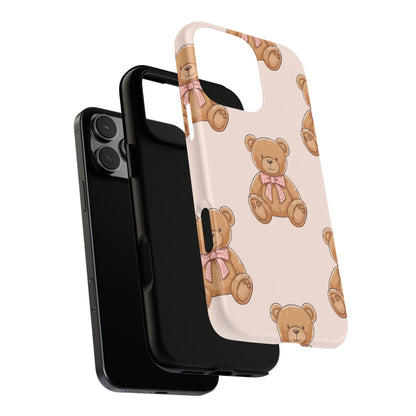 Teddy Bear Phone Case | Cute Coquette Aesthetic Pink Bear Pattern Case | Kawaii Soft Girl iPhone & Samsung Tough Protective Case