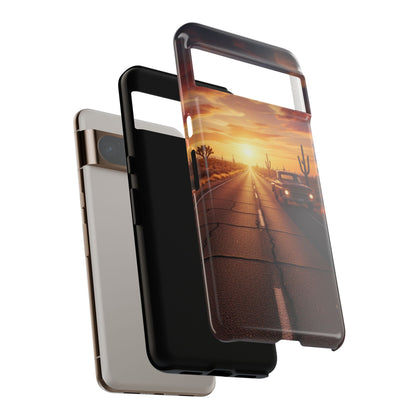 Route 66 Sunset Desert Highway Phone Case – Road Trip Travel Aesthetic Tough Case