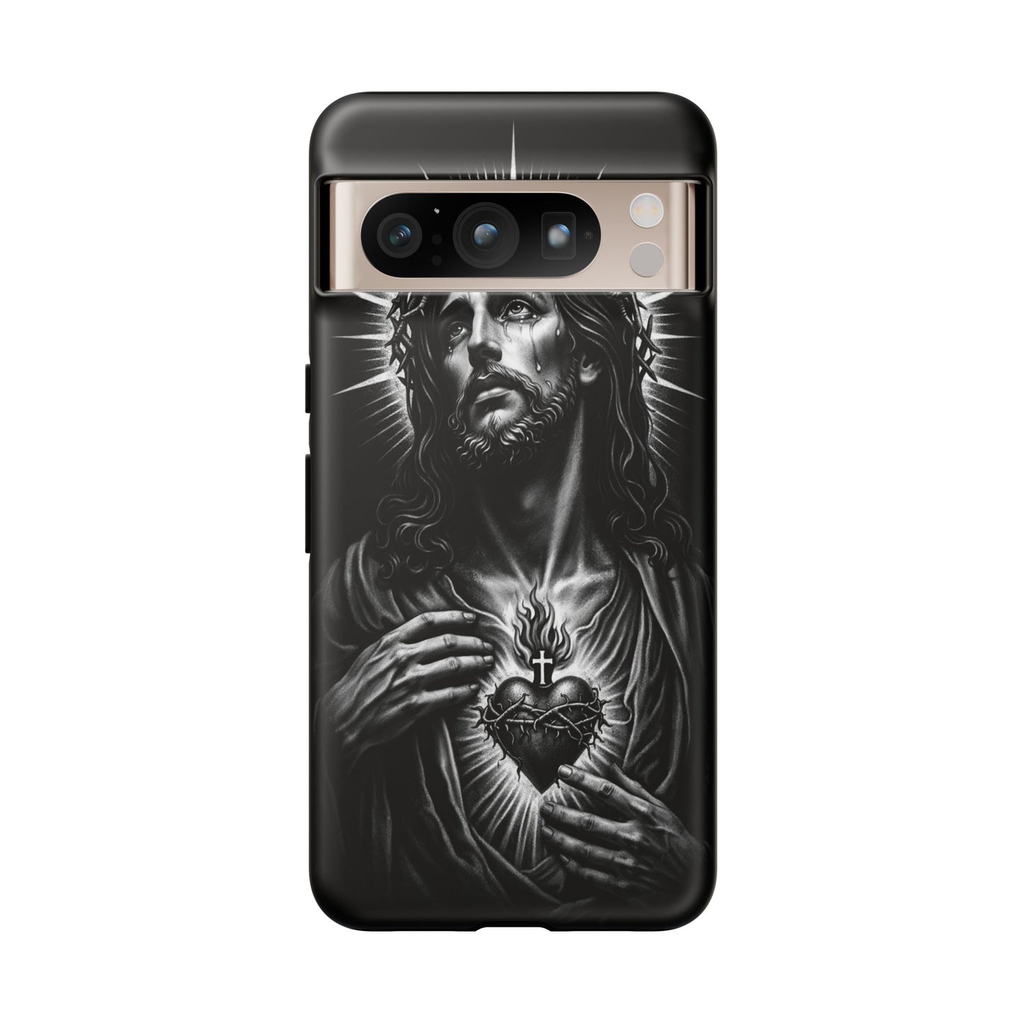 Jesus Sacred Heart Phone Case Black White Christian Faith Aesthetic