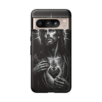 Jesus Sacred Heart Phone Case Black White Christian Faith Aesthetic