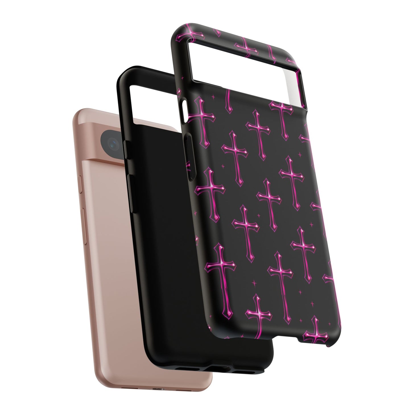 Neon Pink Cross Pattern Phone Case | Tough Protective Case for Iphone, Samsung Galaxy and Pixel