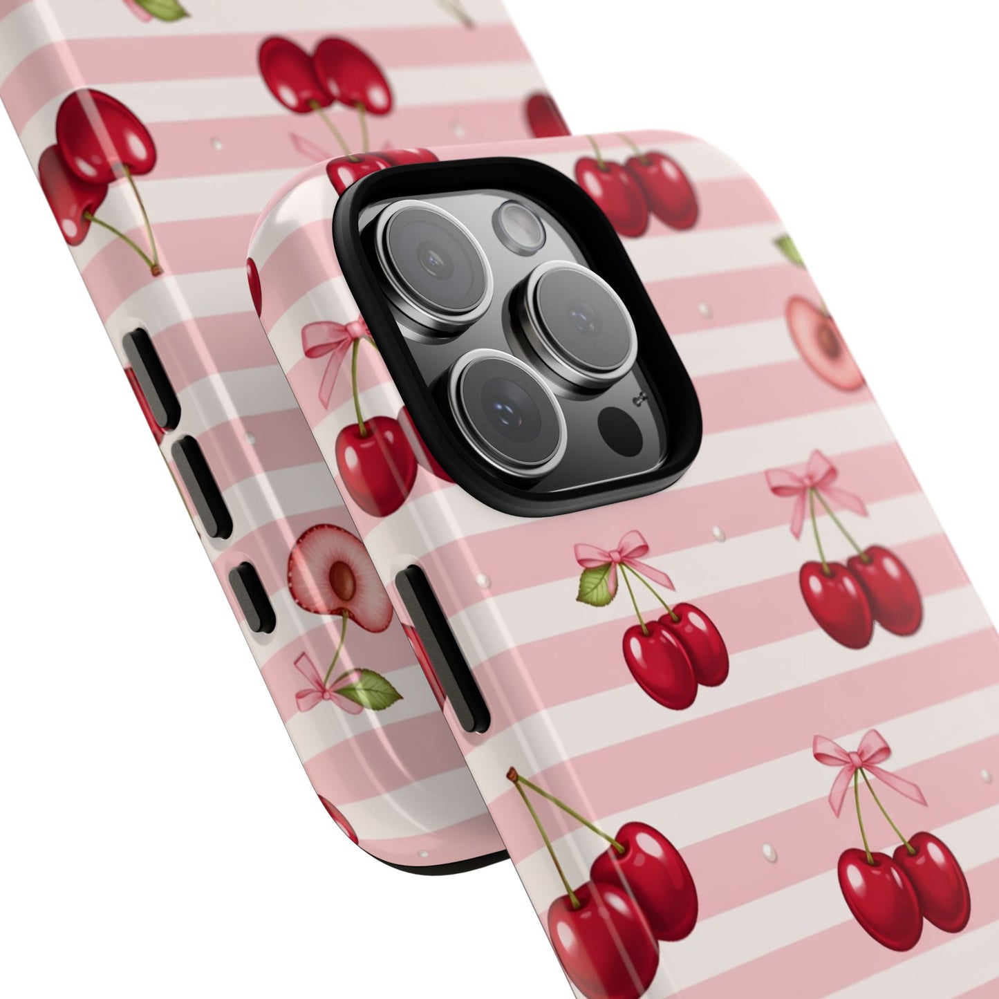 Coquette Cherry Bow Phone Case | Cute Pink Aesthetic Cherry Pattern Tough Case for iPhone & Samsung