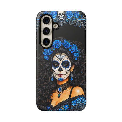 Blue Sugar Skull Woman Phone Case – Day of the Dead Aesthetic Tough Cover