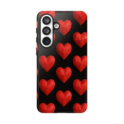 Red Heart Phone Case – Geometric Heart Pattern Tough Case (Black)