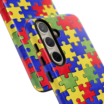 Colorful Puzzle Phone Case, Autism Awareness Jigsaw Design, Tough Protective Case, iPhone & Samsung Case, Vibrant Puzzle Pattern