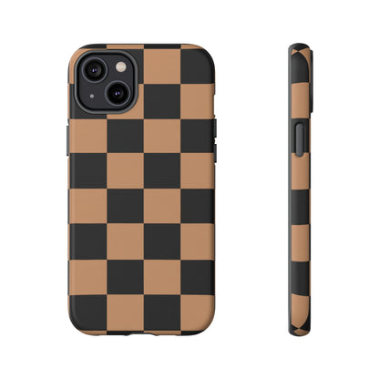 Brown Checkered Phone Case | Aesthetic Checkerboard iPhone & Samsung Tough Case