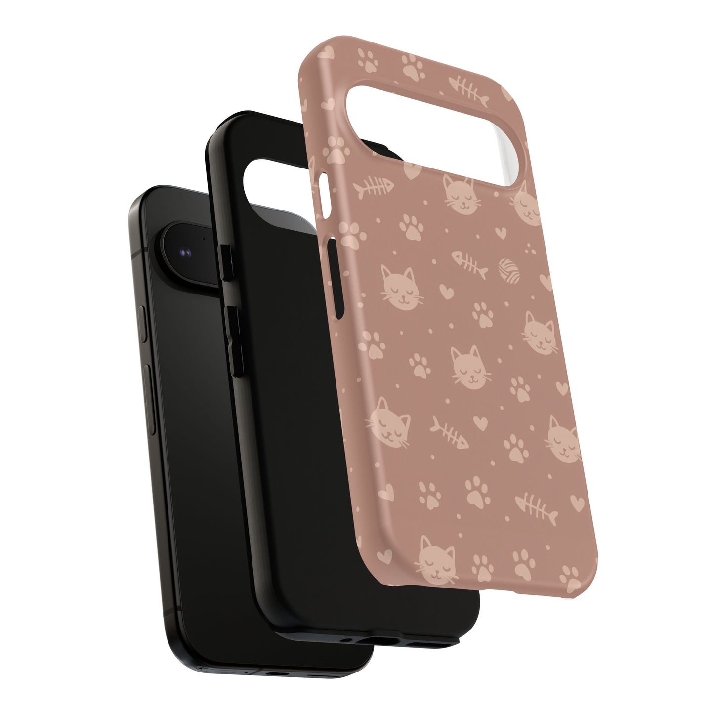 Cute Cat Pattern Phone Case | Paw Prints, Fishbone & Yarn Design Tough Case
