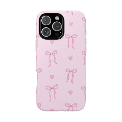 Pink Bow Heart Aesthetic Phone Case – Coquette Cute Tough Cover
