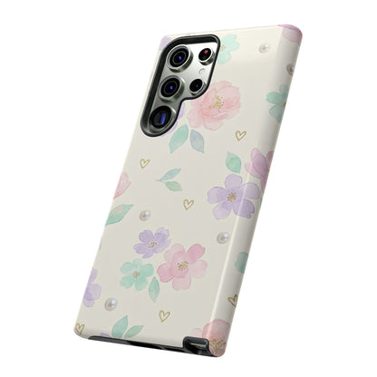 Pastel Floral Phone Case – Coquette Watercolor Flower Hearts Tough Case (iPhone, Samsung, Pixel)