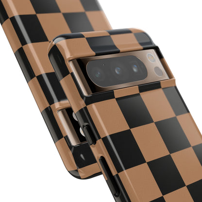 Brown Checkered Phone Case | Aesthetic Checkerboard iPhone & Samsung Tough Case