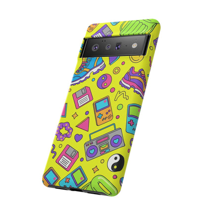 90s Retro Neon Phone Case – Y2K Nostalgia Colorful Icons Tough Protective Case