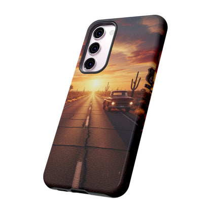 Route 66 Sunset Desert Highway Phone Case – Road Trip Travel Aesthetic Tough Case