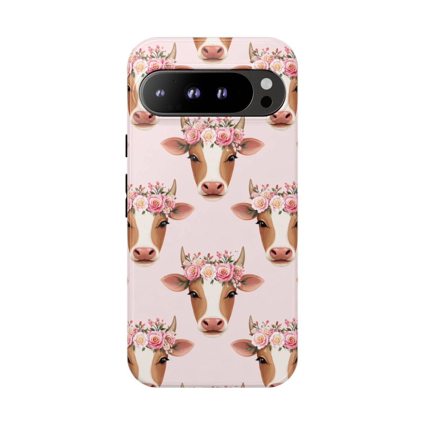 Floral Cow Phone Case – Cute Pink Cow Print Tough Protective Case for Iphone, Samsung Galaxy and Pixel