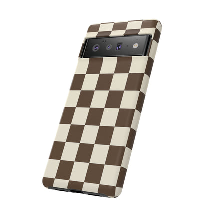 Mocha Checkerboard Phone Case | Neutral Aesthetic Checkered iPhone & Samsung Tough Case