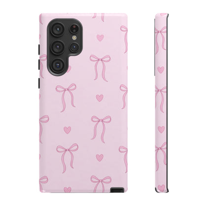 Pink Bow Heart Aesthetic Phone Case – Coquette Cute Tough Cover