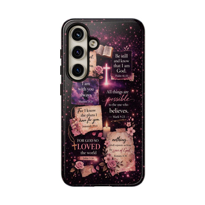 Christian Bible Verse Phone Case Pink Floral Faith Tough Protective Cover Gift