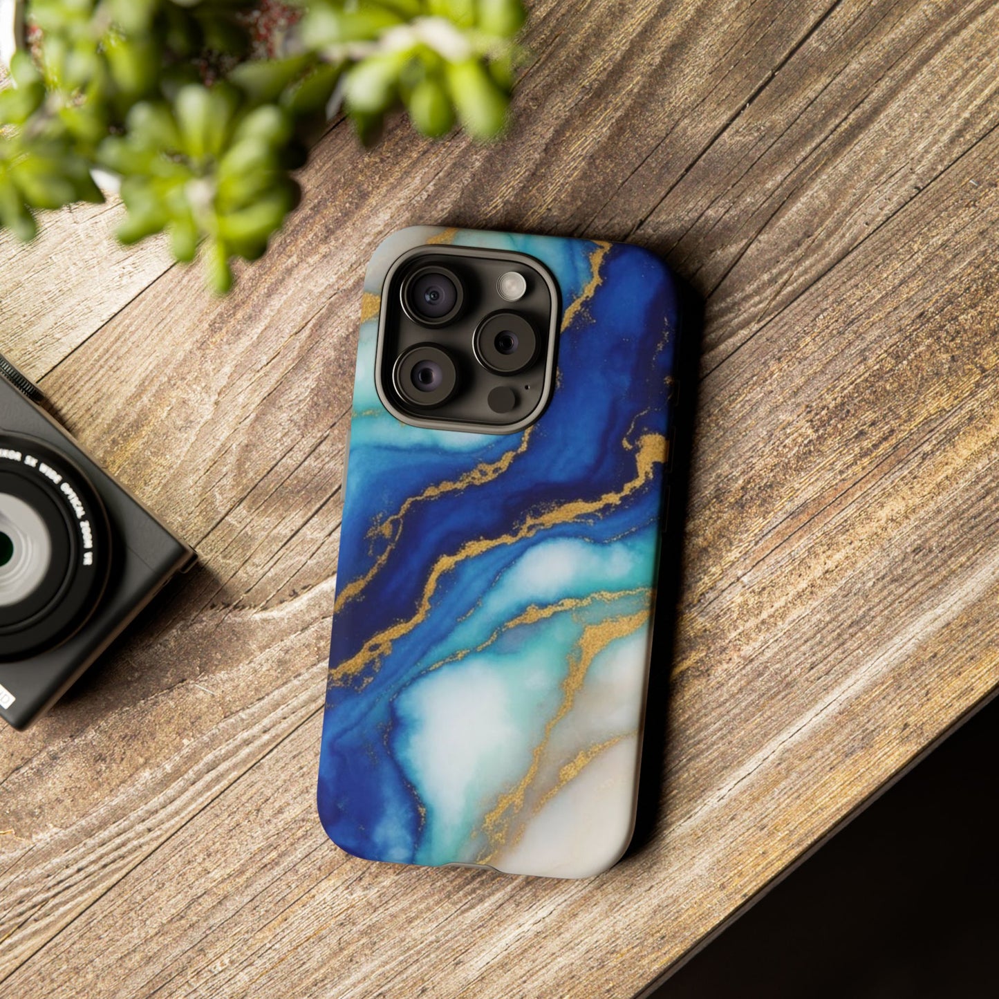 Blue & Gold Marble Phone Case – Luxury Resin Art Tough Case (iPhone, Samsung, Pixel)