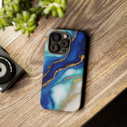 Blue & Gold Marble Phone Case – Luxury Resin Art Tough Case (iPhone, Samsung, Pixel)