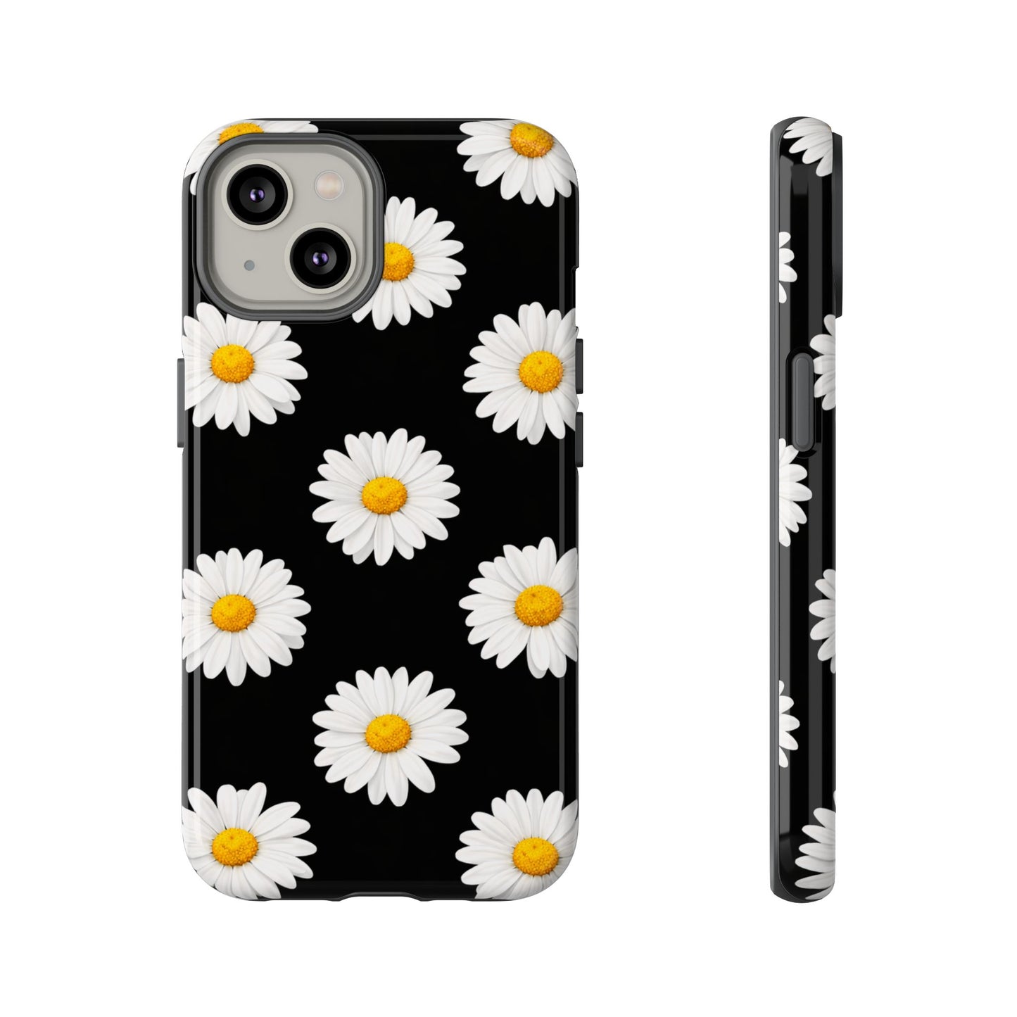 Black Daisy Floral Tough Phone Case – Cute Protective Cover for Iphone, Samsung Galaxy and Pixel