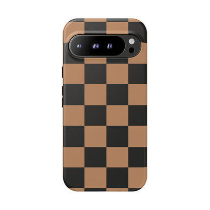 Brown Checkered Phone Case | Aesthetic Checkerboard iPhone & Samsung Tough Case