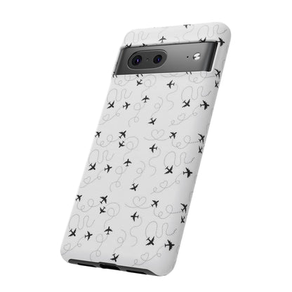 Minimal Paper Airplane Pattern Phone Case – Black White Aesthetic Tough Cover