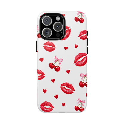 Red Lips & Cherry Phone Case – Y2K Retro Aesthetic Tough Cover
