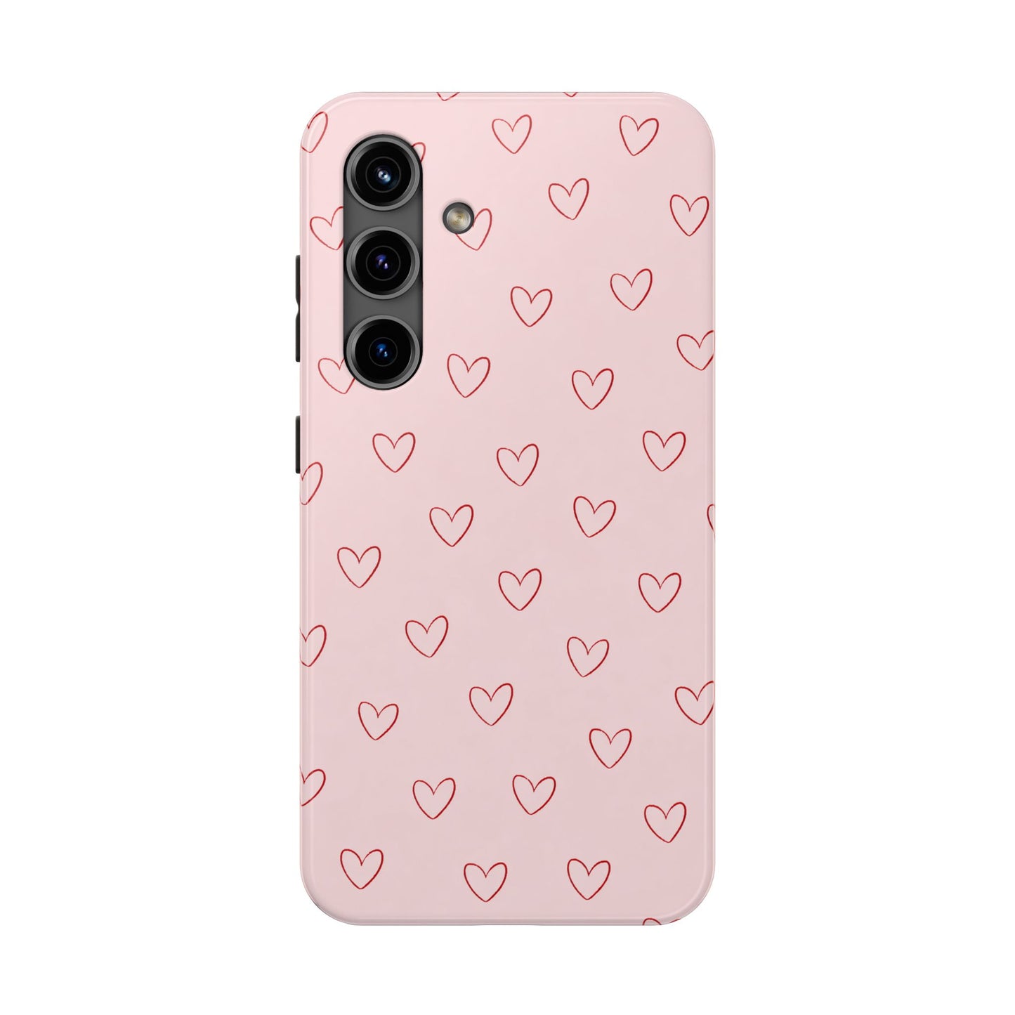 Pink Doodle Hearts Phone Case | Minimal Cute Heart Pattern Tough Case