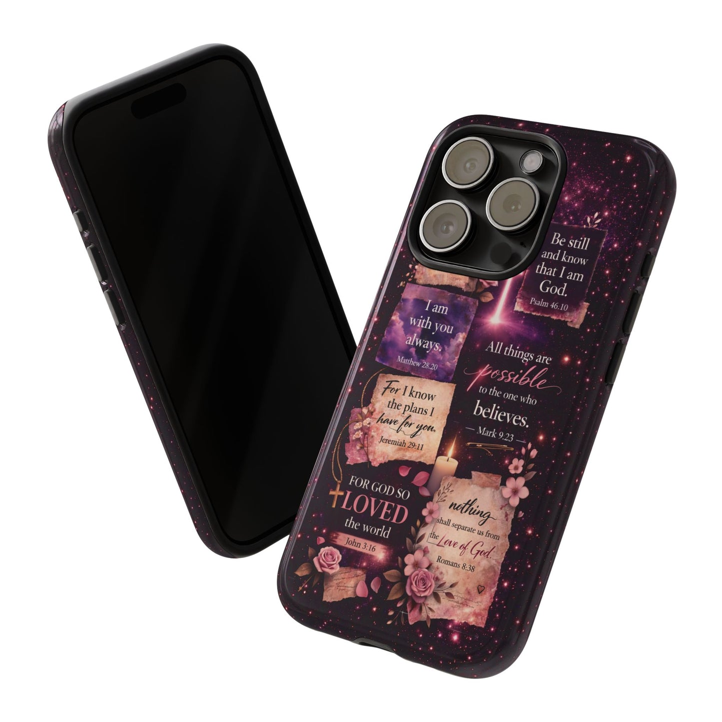 Christian Bible Verse Phone Case Pink Floral Faith Tough Protective Cover Gift