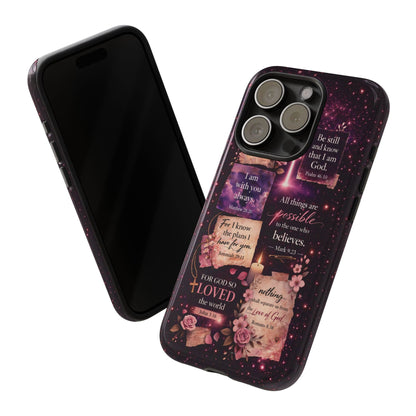 Christian Bible Verse Phone Case Pink Floral Faith Tough Protective Cover Gift